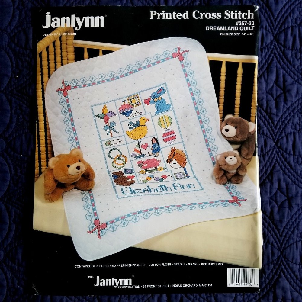 Cross Stitch Baby Dreamland Quilt Craft Kit Size 34”x 43", Made in USA